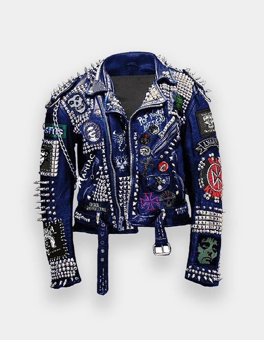 Studwork Spiked Gothic Men, Steampunk Studded Jacket, Cowhide Leather Patchwork, Dead Kennedy Clothing, Skull Social Tendencies Jacket 